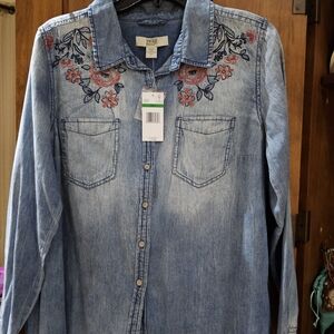 Vince Camuto Denim Blue Embroidered Button-Down Shirt
